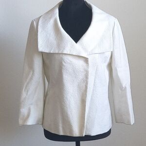 Ann Taylor White Textured Open-Collar Jacket